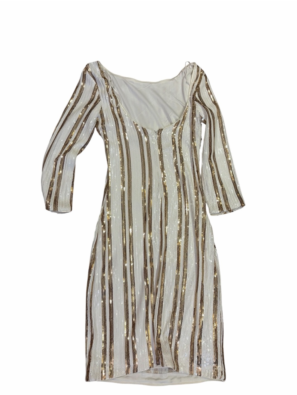 LULUS Standing Ovation White and Gold Sequin Striped Bodycon Dress - Picture 6 of 9